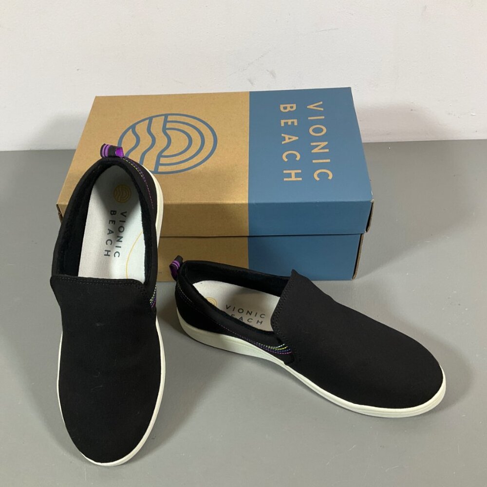 Vionic Beach Womens Marshall Black Canvas Laceless Slip-on Sneakers Women’s Size - Picture 6 of 13